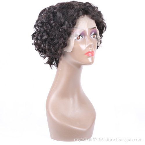 6inch Wholesale Remy Short Hair Swiss J Shape Braided Wigs,100% Brazilian Raw Human Hair Weave Curly Pixie Cut T Shape Lace Wig
